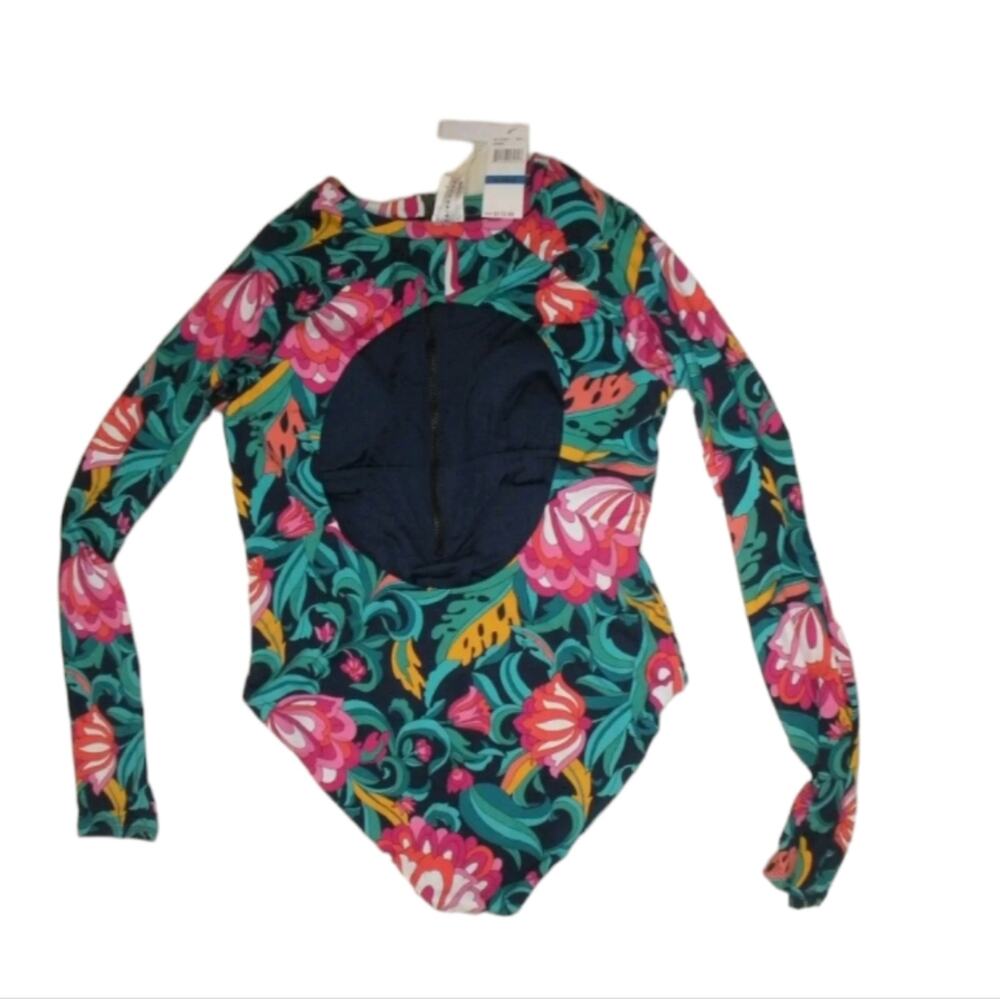 Trina Turk Womens Botanical Floral Long Sleeve One Piece Swimsuit 3671045M NEW - Picture 4 of 8